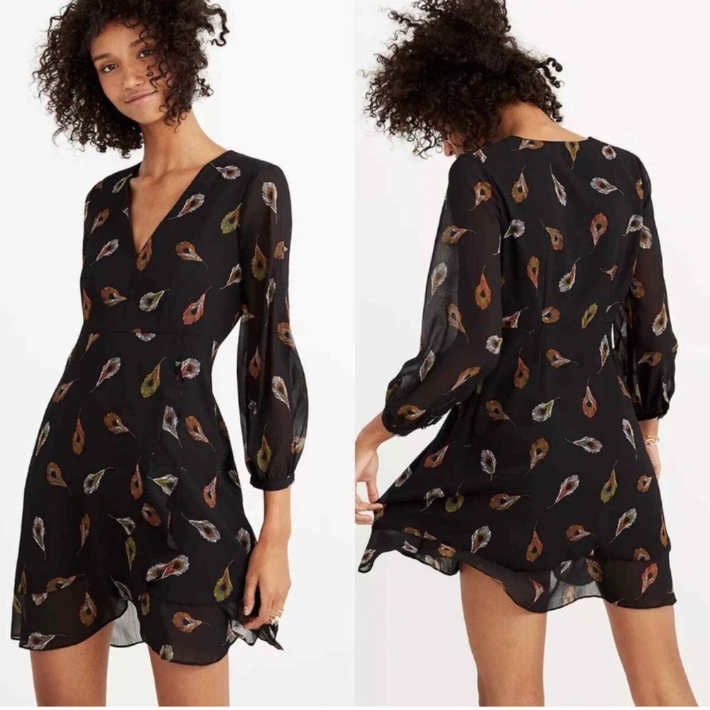 Madewell Black Feather Print Dress